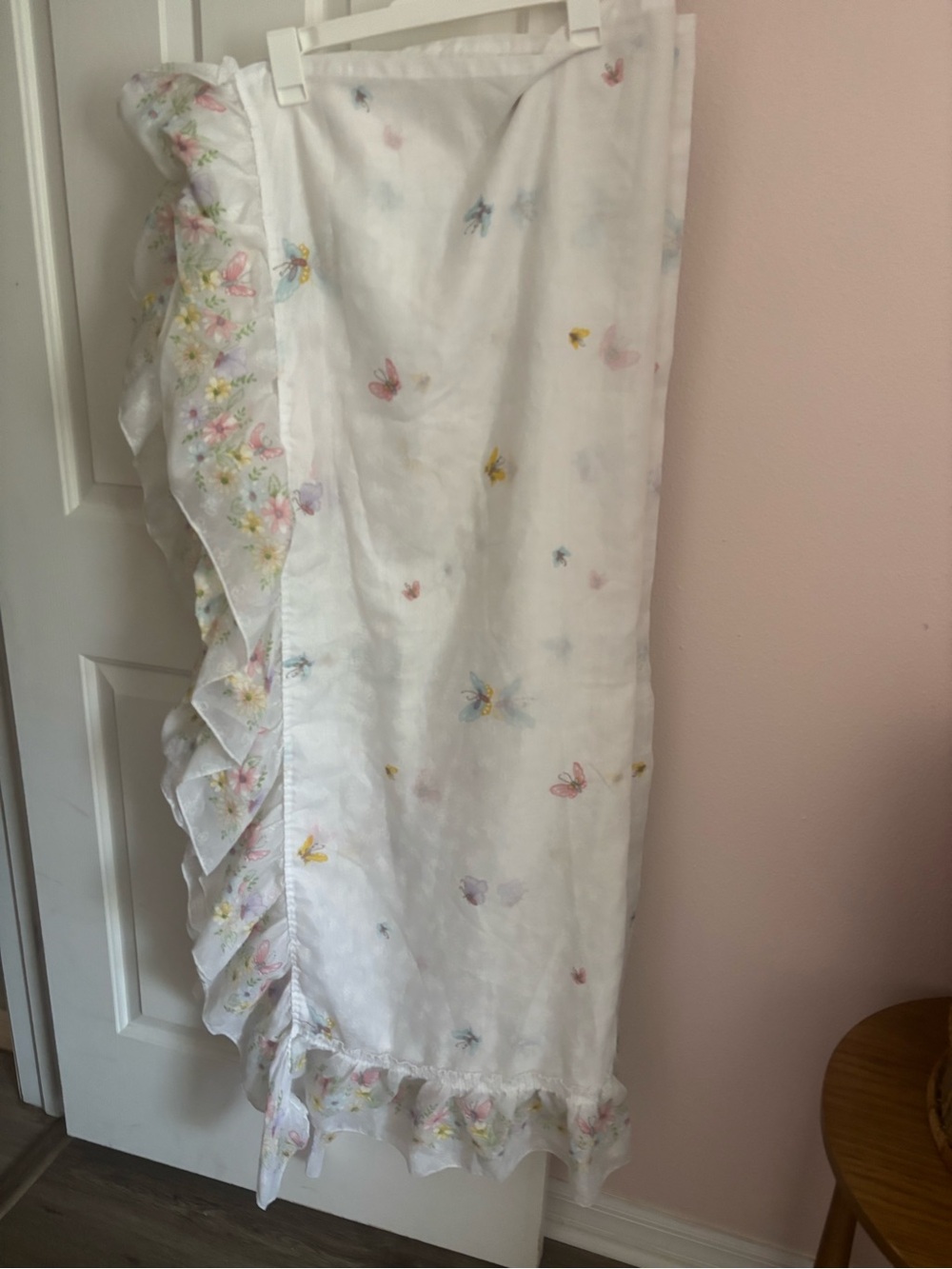 Sheer White handmade Butterfly Floral Ruffled curtain Panels 40x82 Set